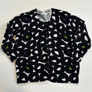 Joseph A Women's Black & White Cardigan Featuring Pops of Green and Purple (XL)